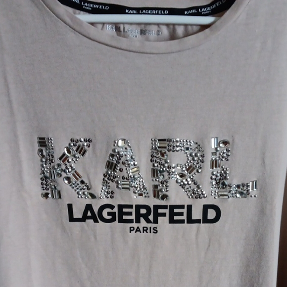 Karl Lagerfeld Light Beige Tee with Sparkling Logo - Picture 2 of 4